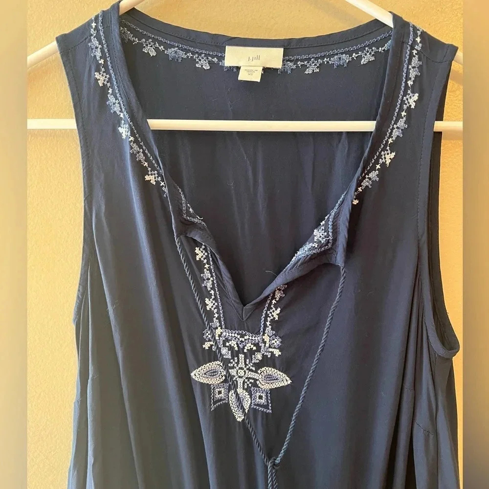 J. Jill‎ Dress Sleeveless Embroidered Blue XS Mini Knee Length Spring Summer - Picture 9 of 9